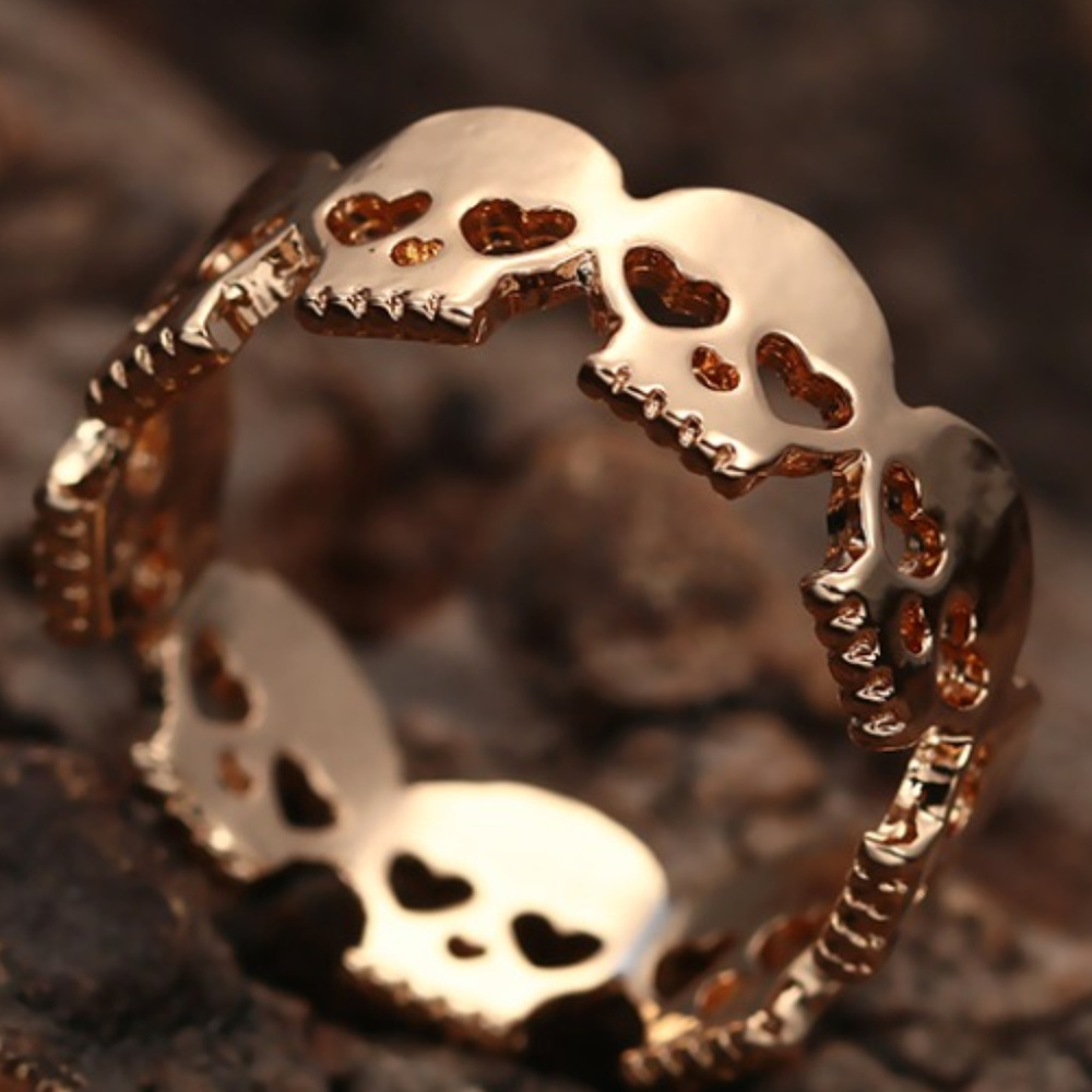 New Skull Band Ring - Gold Tone